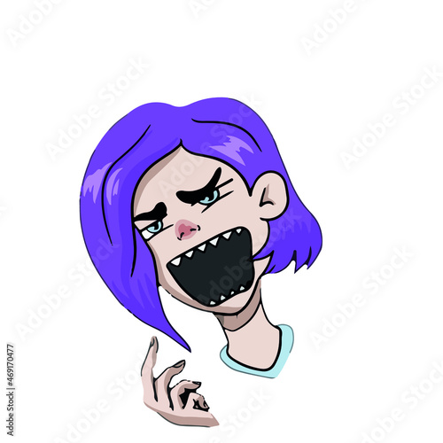 Cute girl's face to memorize angry ,vector design for stickers in social networks.networks, icons