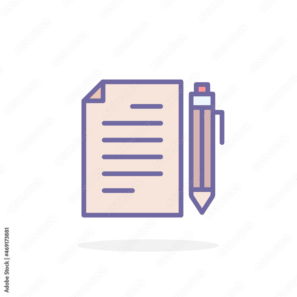 Document with pen icon in filled outline style. Document with pen icon in filled outline style.