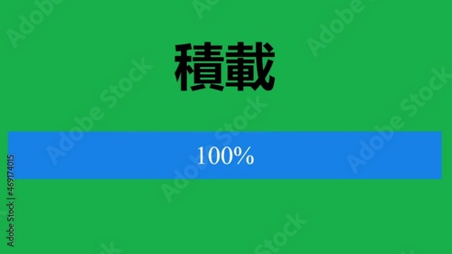 Japanese. Loading Progress Bar With Green Screen on Device Screen Digital Display of Web Page Website. Computer Software Monitor Viewpoint of Loading Processing File, Video, Music, Data. photo