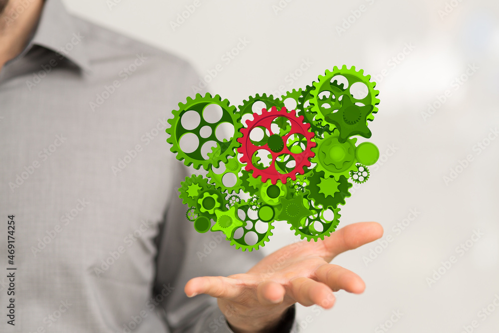 Above Some Gears and Close up on Three Small Green Gears Above Some Gears and Close up on Three Small Green Gears
