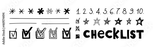Tablou pe pânză Doodle checklist with check marks, asterisks and numbers