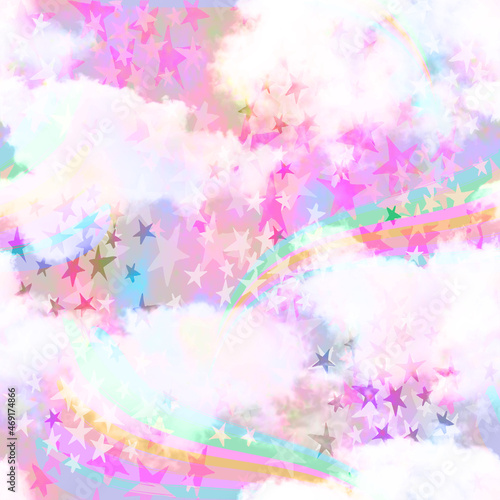 Fantasy Cloud Rainbow and Star Pattern