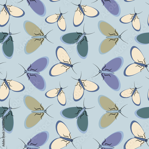 Seamless pattern - stylized moths - graphics. Summer, insects, unbearable ease of life. Wallpapers, textiles, packaging