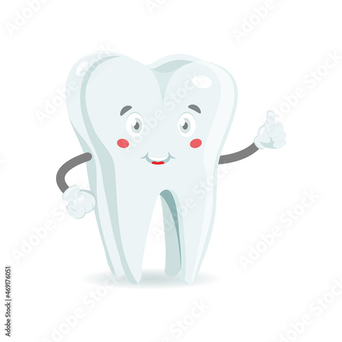 Tooth cartoon smiling, showing thumbs up, molar.