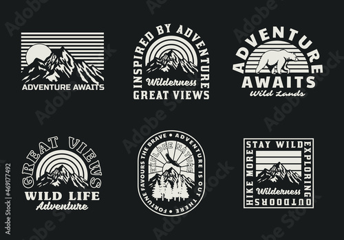 B&W Outdoor Illustrations with Slogans Vector Pack for Apparel Print And Other Uses