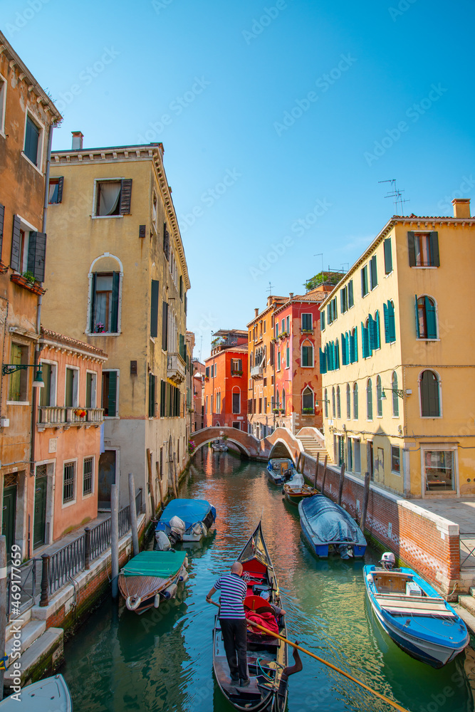 Canal view in the city of Venice on a sunny day