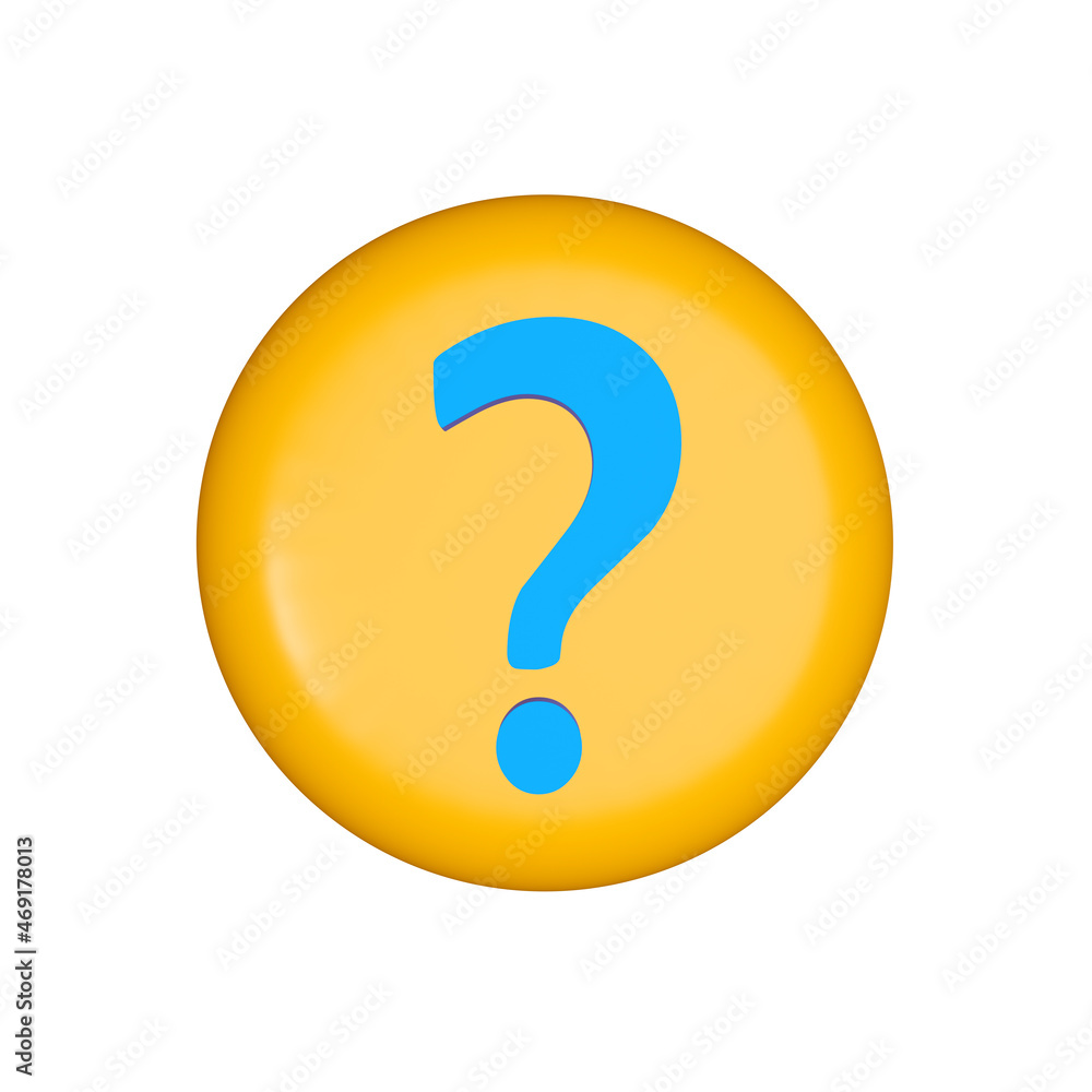 Blue question on yellow round shape icon. 3D rendering Blue question on yellow round shape icon. 3D rendering
