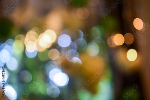 festive blurry circles, colorful defocused lights. magical illumination bokeh