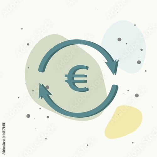Vector circle icon with arrow and euro sign. Currency exchange symbol on multicolored background.