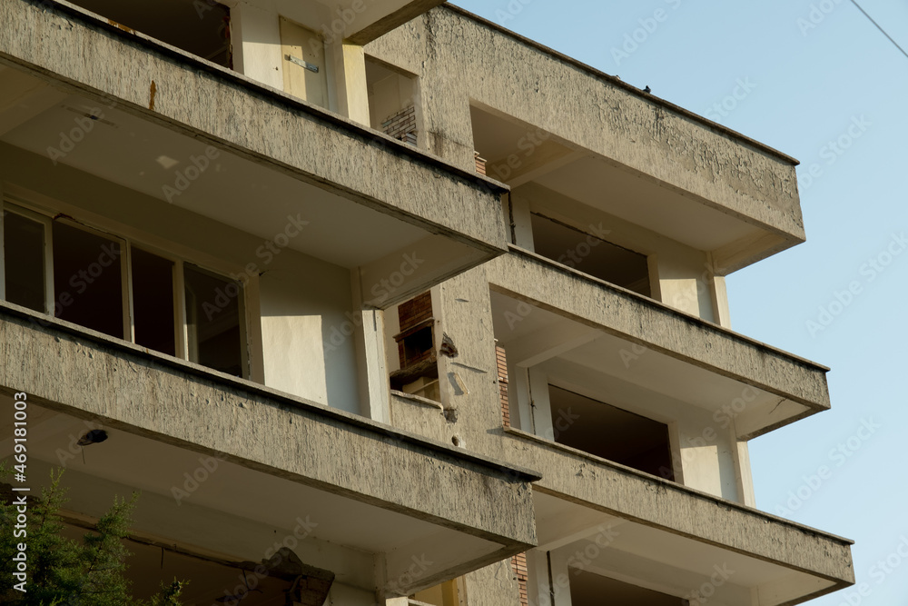 Empty and damaged building ready for deconstruction after earthquake in Izmir at October 30 2020 Empty and damaged building ready for deconstruction after earthquake in Izmir at October 30 2020