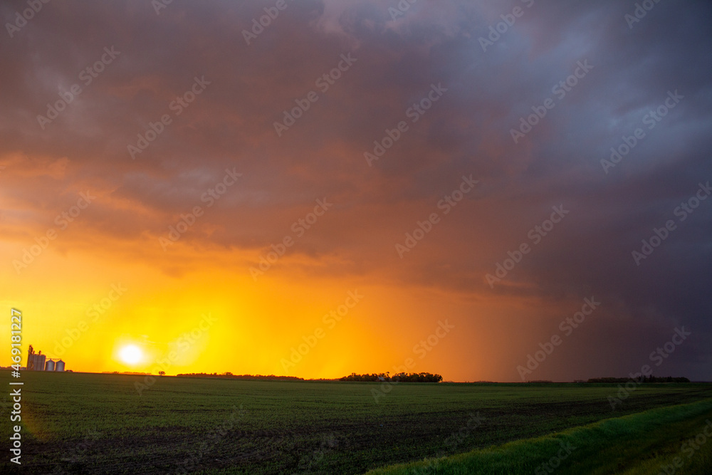 Orange Sunset in Manitoba, Canada