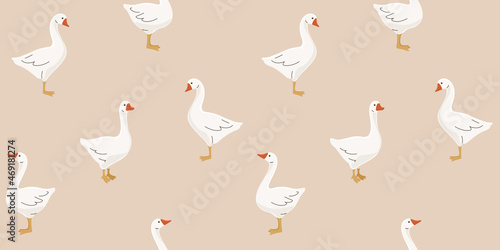 Seamless trendy pattern with goose. Outline vector illustration for prints, clothing, packaging and postcards.