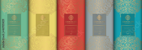 Luxury packaging design of chocolate bars. Vintage vector ornament template. Elegant, classic elements. Great for food, drink and other package types. Can be used for background and wallpaper. © Annartlab