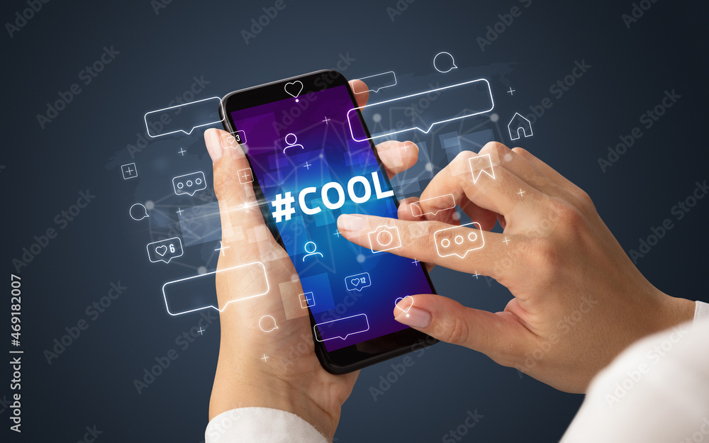 Hand using smartphone with social media concept concept Hand using smartphone with social media concept concept