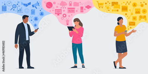 People connecting online on their devices