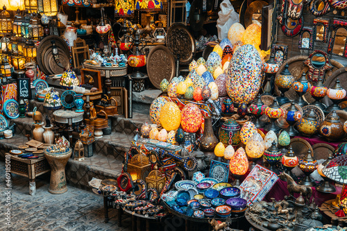 colorful lamps are selling at khan el kalili market in cairo, Egypt photo