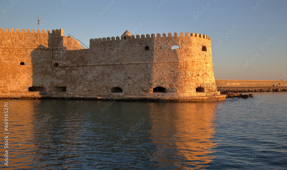 Fortress in Heraklion sea bay, Crete, Greece, in the morning