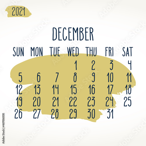 December year 2021 monthly calendar