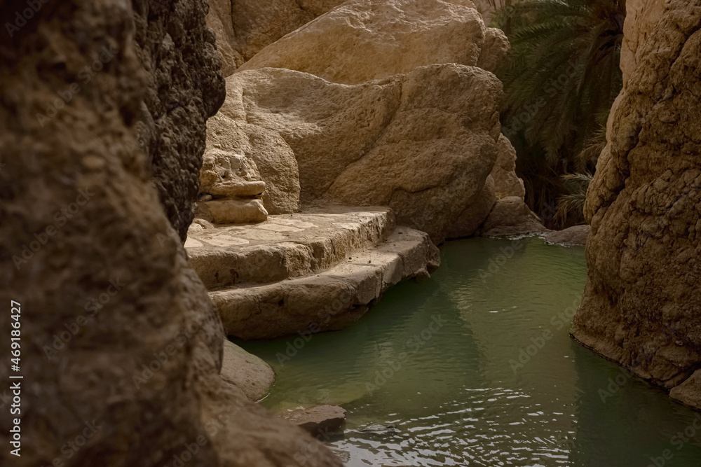 View of the mountain oasis of Shebika, in the middle of the Sahara Desert, Tunisia