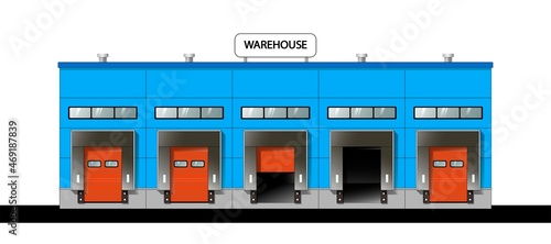 Warehouse building. Industrial architecture. Warehouse rent. Vector illustration
