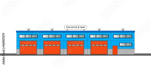 Car service and repair building. Industrial architecture.