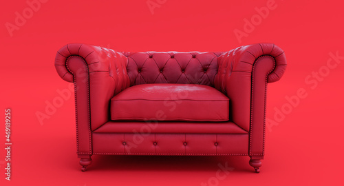 Fototapeta Naklejka Na Ścianę i Meble -  3d render of a red sofa isolated on blue backgound, Velor red luxury sofa