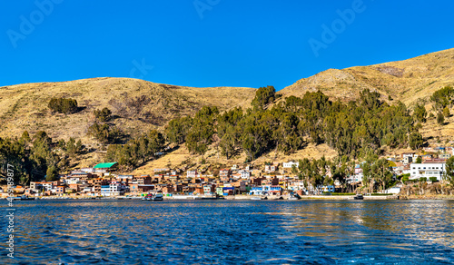 Fototapeta Naklejka Na Ścianę i Meble -  Strait of Tiquina on Titicaca Lake at San Pablo de Tiquina in Bolivia