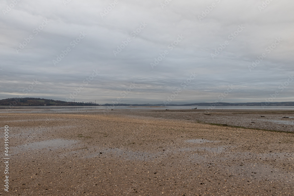 Evening view of Cramond Beach at low tide, Edinburgh, Scotland Evening view of Cramond Beach at low tide, Edinburgh, Scotland