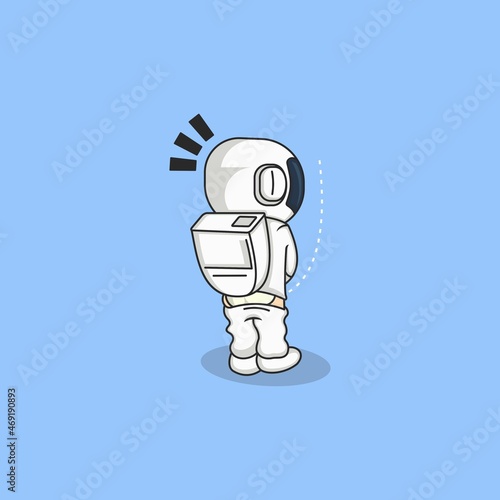cute cartoon astronaut peeing in low gravity. vector illustration for mascot logo or sticker