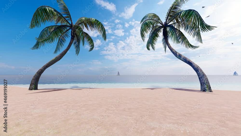 4K Ultra Hd 3840x2160. Palm trees on the beach. Turquoise sea, and blue ...