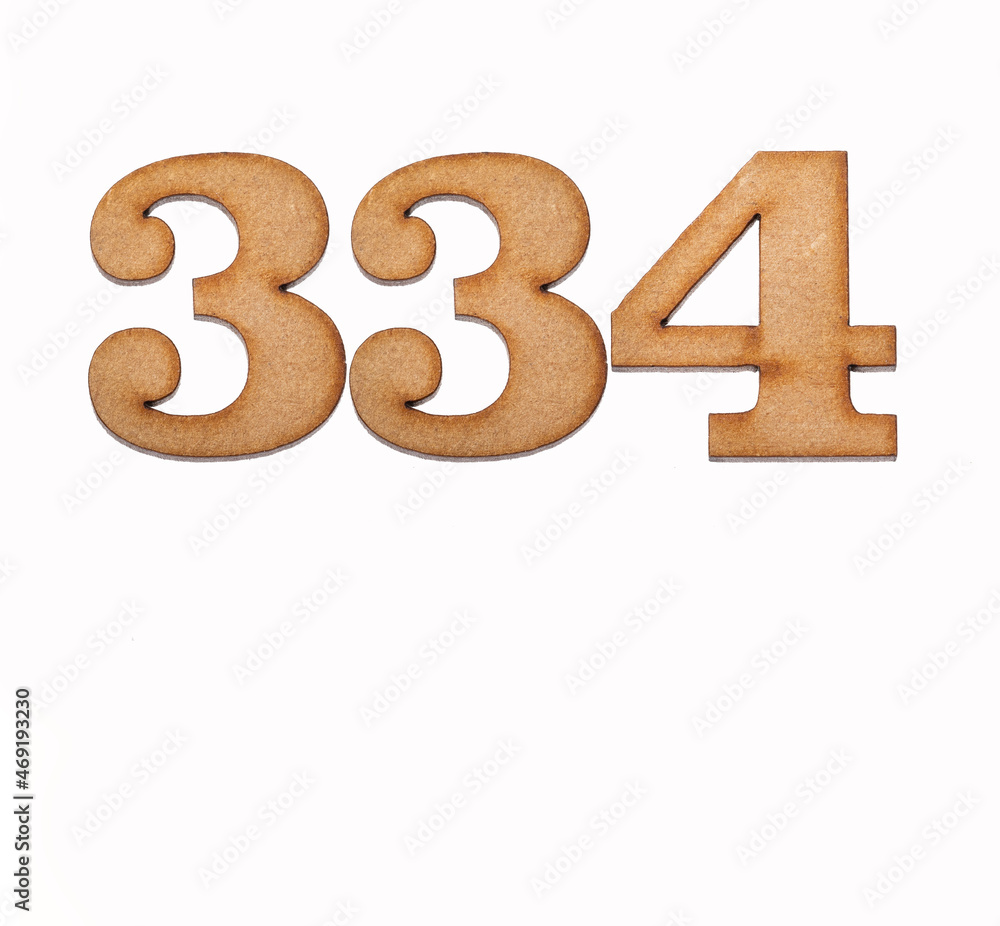 Number 334 - Piece of wood isolated on white background Number 334 - Piece of wood isolated on white background