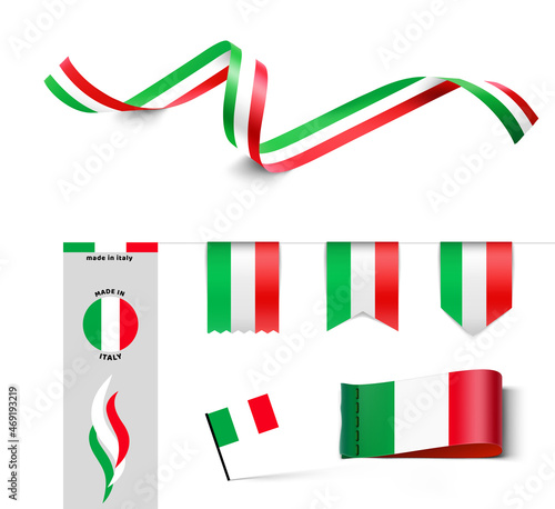 Set of flags, ribbons, signs with the Italian flag. Vector illustration. Ready to use for your design, presentation, promo, ad. EPS10.	