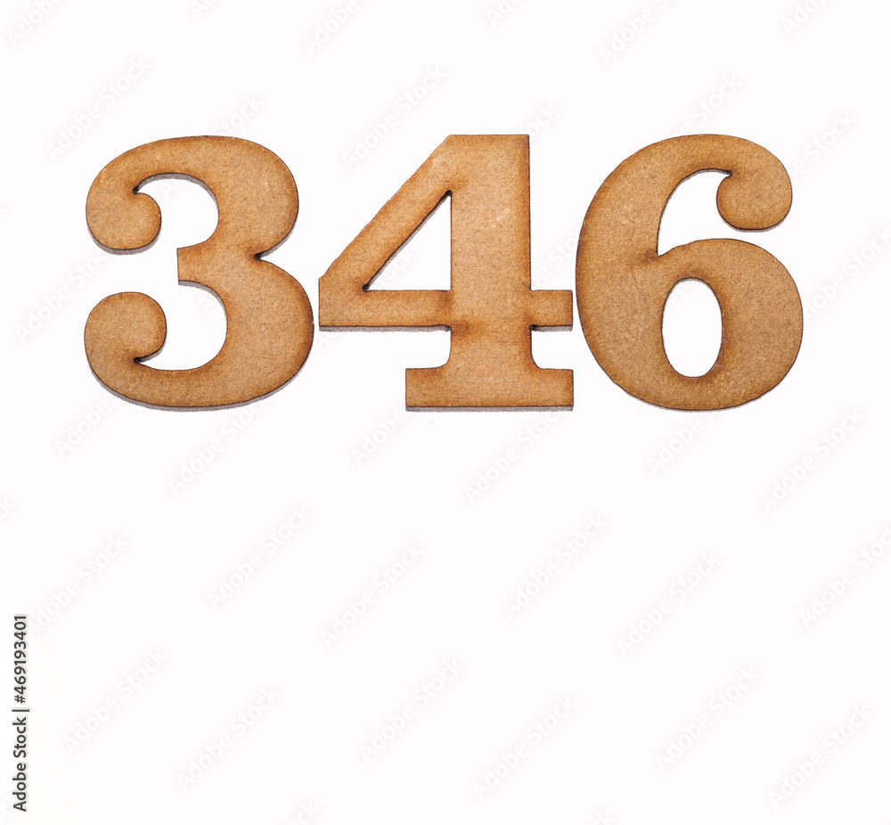 Number 346 - Piece of wood isolated on white background Number 346 - Piece of wood isolated on white background