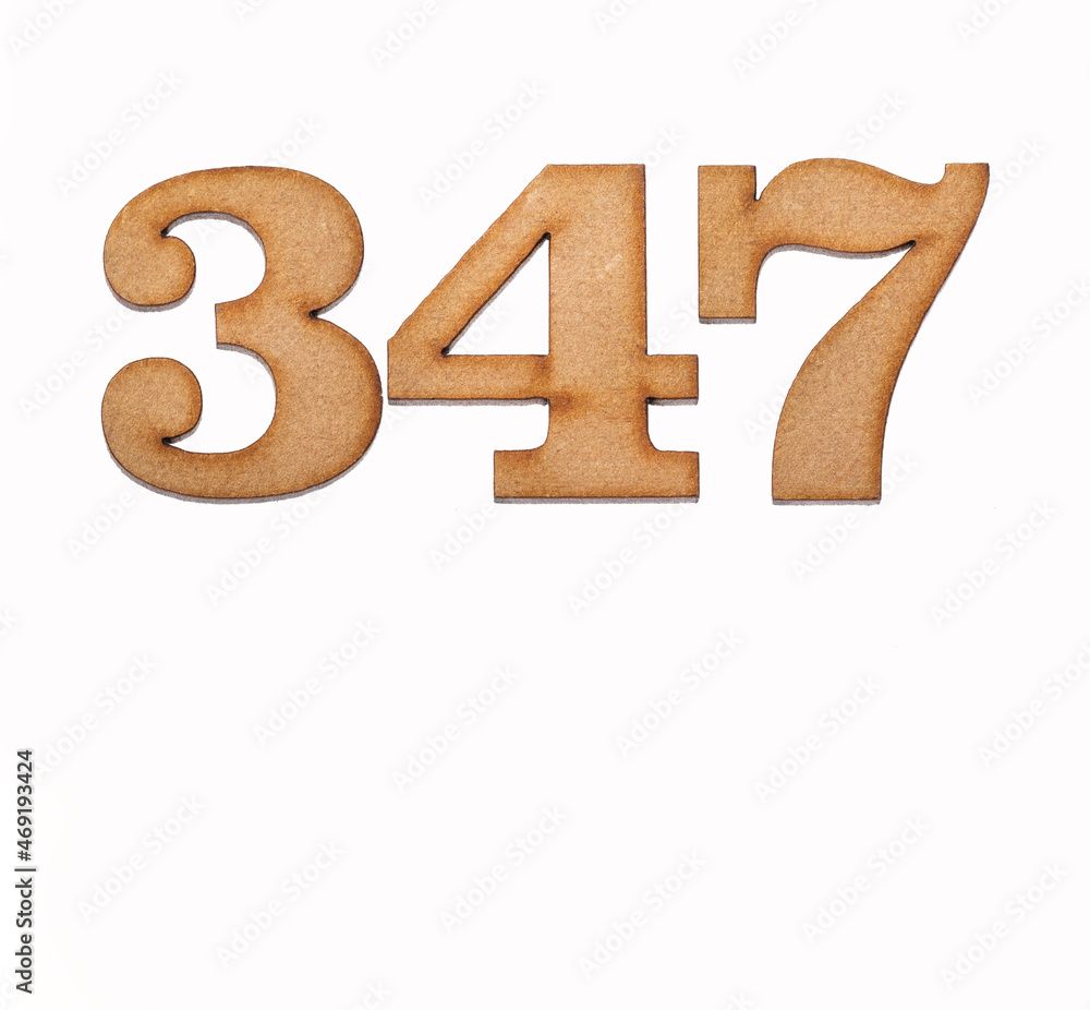 Number 347 in wood, isolated on white background Number 347 in wood, isolated on white background