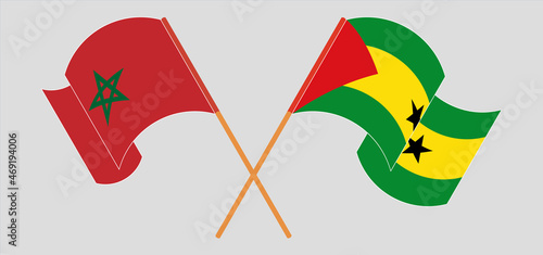 Crossed and waving flags of Morocco and Sao Tome and Principe