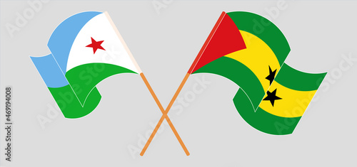 Crossed and waving flags of Djibouti and Sao Tome and Principe