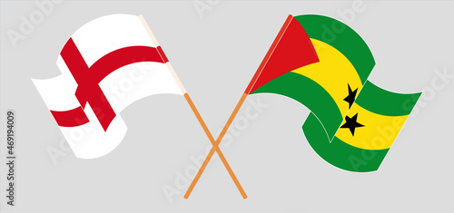 Crossed and waving flags of England and Sao Tome and Principe