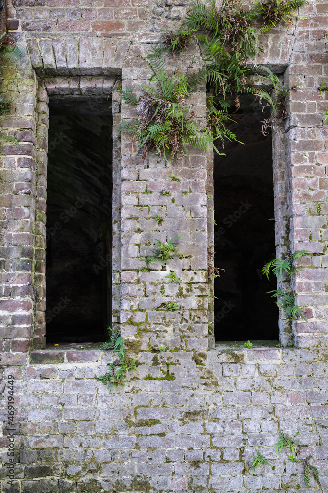 Fototapeta premium Old weathered and worn wall with windows