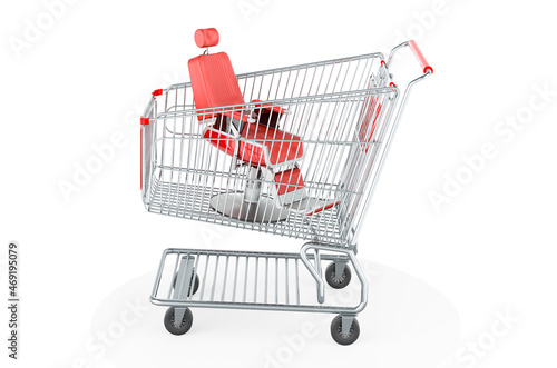 Shopping cart with barber chair, 3D rendering