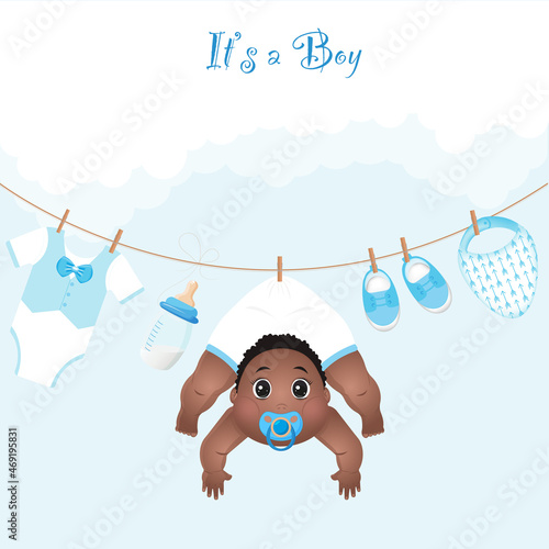 Gender reveal party black baby boy newborn postcard vector 