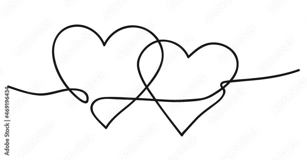 Hearts. Continuous line art drawing. Friendship and love concept. Best friend forever. Black and white vector illustration. Hearts. Continuous line art drawing. Friendship and love concept. Best friend forever. Black and white vector illustration.