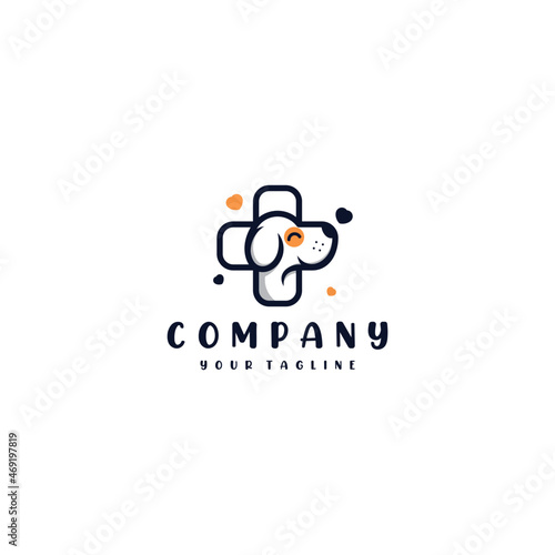 dog head logo inside the bar, clinic pet logo, care pet logo