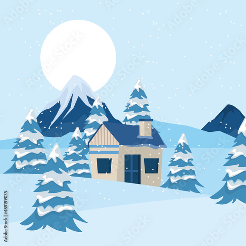 winter landscape with cabin