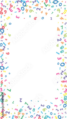 Falling colorful messy numbers. Math study concept with flying digits. Captivating back to school mathematics banner on white background. Falling numbers vector illustration.