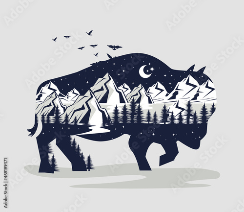 buffalo animal double exposure