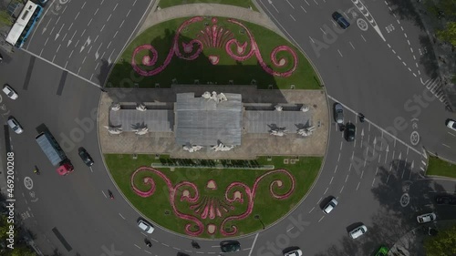 Top view of the beautiful monument La Puerta de Alcala in Madrid, Spain, 4k