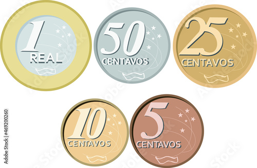 Brazilian coins set. Real and Cents Coins