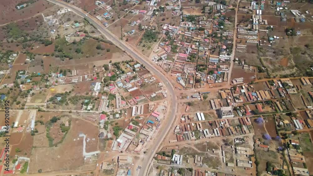 Stunning aerial overview of a rural African town in Kenya Stunning aerial overview of a rural African town in Kenya