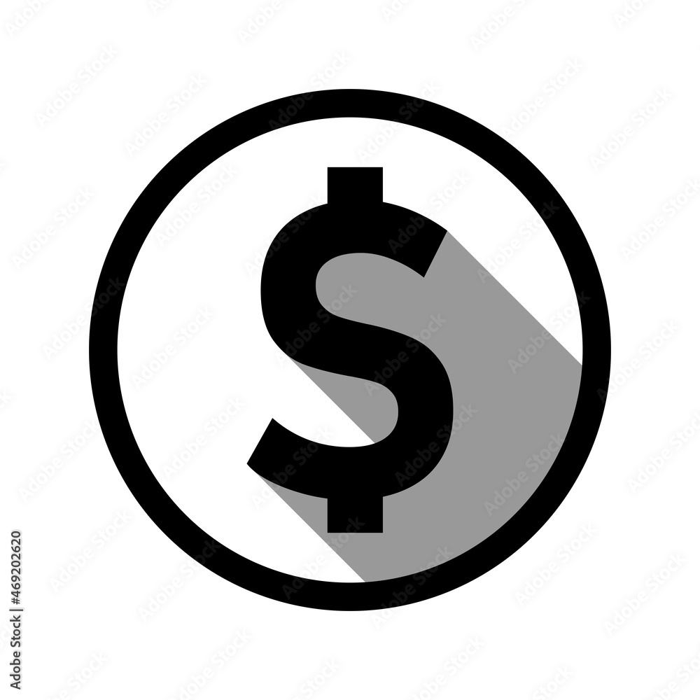 Dollar Currency Money Sign in a Circle Icon with 3D Shadow Effect. Vector Image. Dollar Currency Money Sign in a Circle Icon with 3D Shadow Effect. Vector Image.