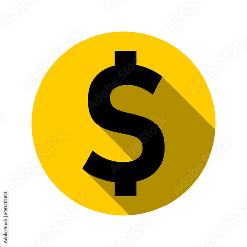 Dollar Currency Money Sign in a Circle Icon with 3D Shadow Effect. Vector Image.